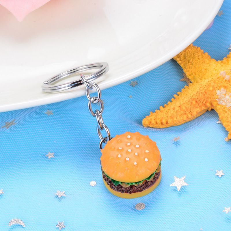 Resin Mini Simulation Food Hamburger Pendant Key Chain Keyfob Car Phone Bag Gift