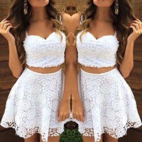 Compre Vestidos De Fiesta De Cóctel De Encaje Blanco De 2 Piezas 2019  Spaghetti Sweetheart Vestido Corto De Graduación Vestido De Graduación Para  Jóvenes Vestidos De Noche Formales A 59,77 € Del