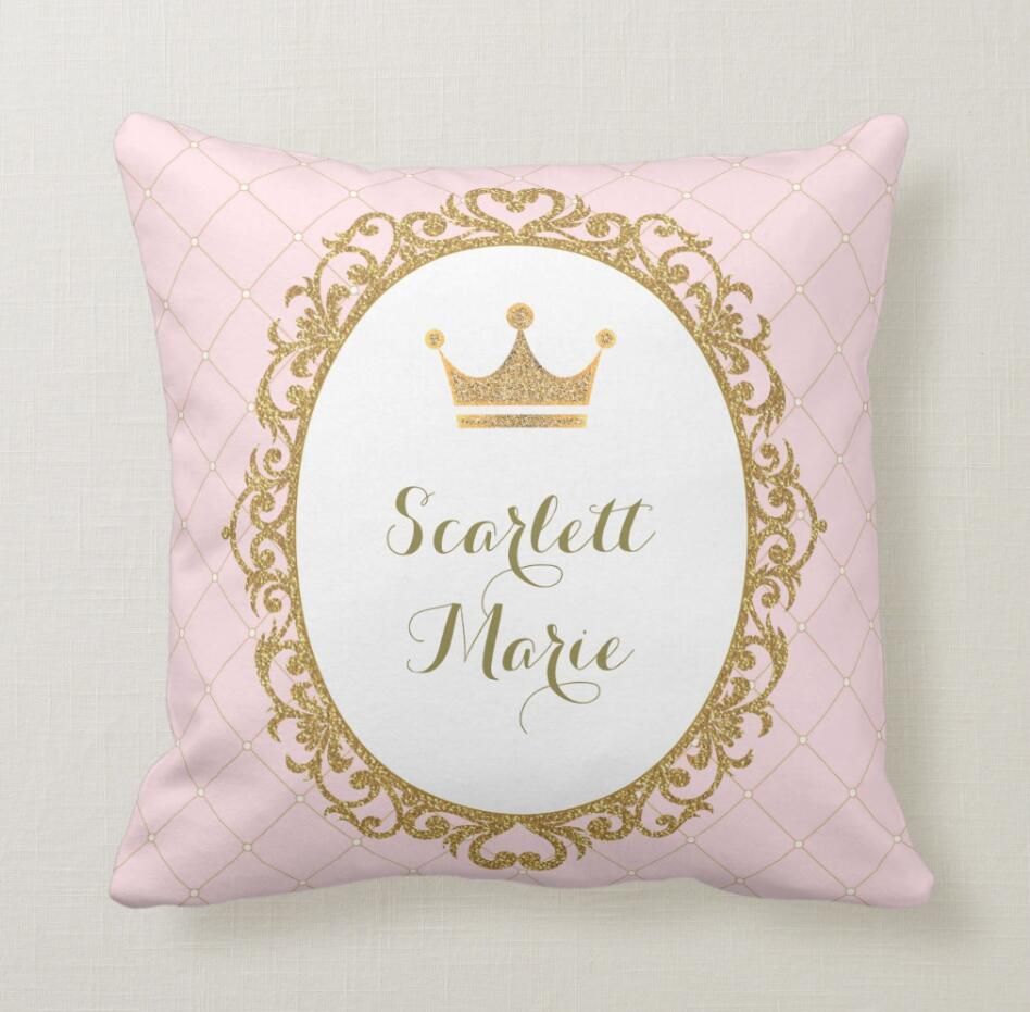 Pillow Case Pink Gold Royal Princess Crown Nursery Decoration