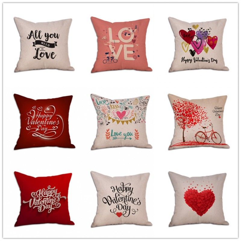 Square Flax Decorative Throw Pillows Cases Love Valentine Day