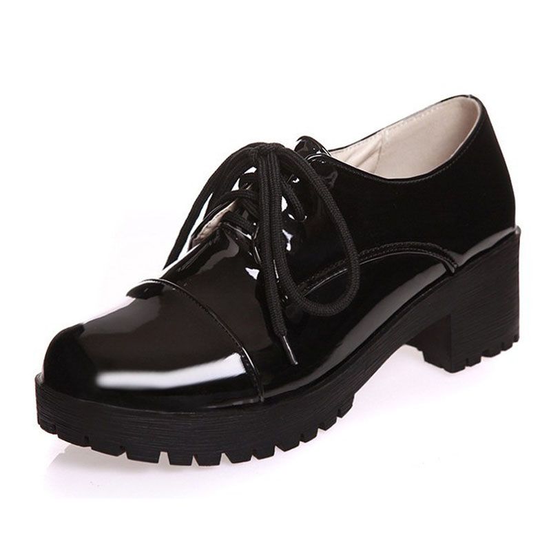 Oxford de charol Mujer Vintage Creeper 2018 Plataforma Zapatos brogue de mujer Zapatos Oxford casuales