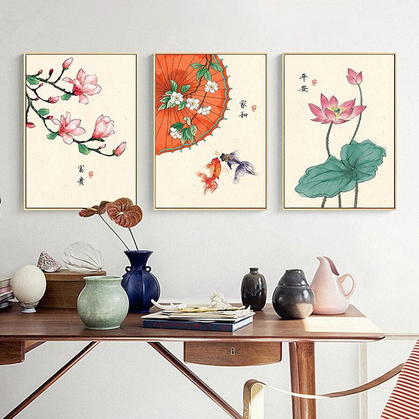 Chinese style Lotus Flower Canvas Painting Art Picture Poster Home  Wall Decor 