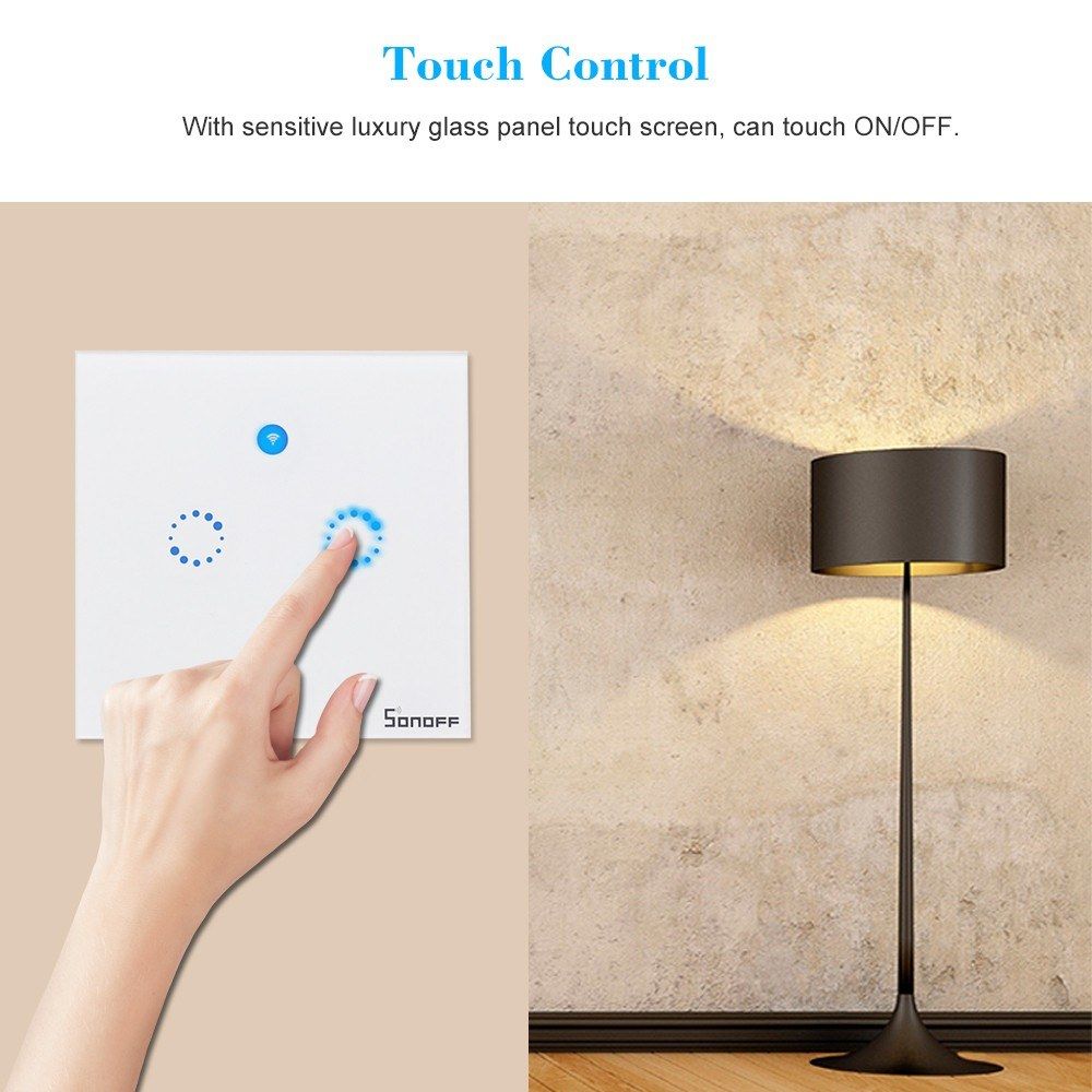 Smart Wifi Touch Wall Switch Eu Us Plug Rf App Wireless Remote Control Light Switches Sonoff T1 1 2 3 Gang Glass Panel Controller Home Security