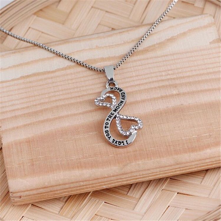 Ainy 925 Sterling Silver I Love You to The Moon and Back Silver Necklace Mom Dad Daughter Son Grandma Grandpa Family Choker Pendant Necklace Men