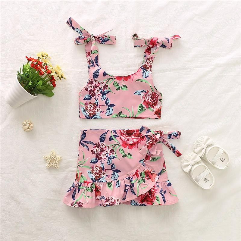 Toddlers Infant Baby Kids Dresses Sleeveless Ruffle Floral Clothes Mini Dress Outfits