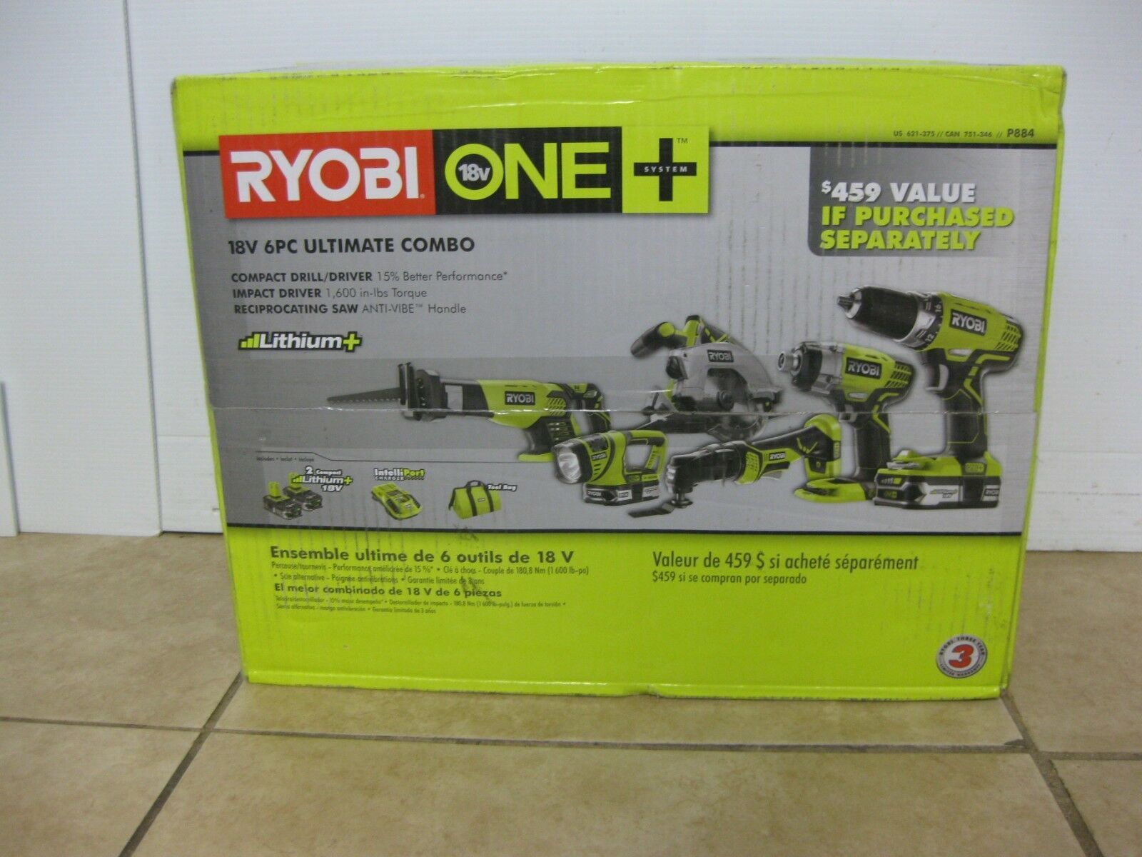 Ryobi One+ Plus 18V Battery Lithium Ion Ultimate Combo Kit Tool Set P884