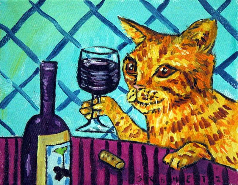 Кот с вином рисунок