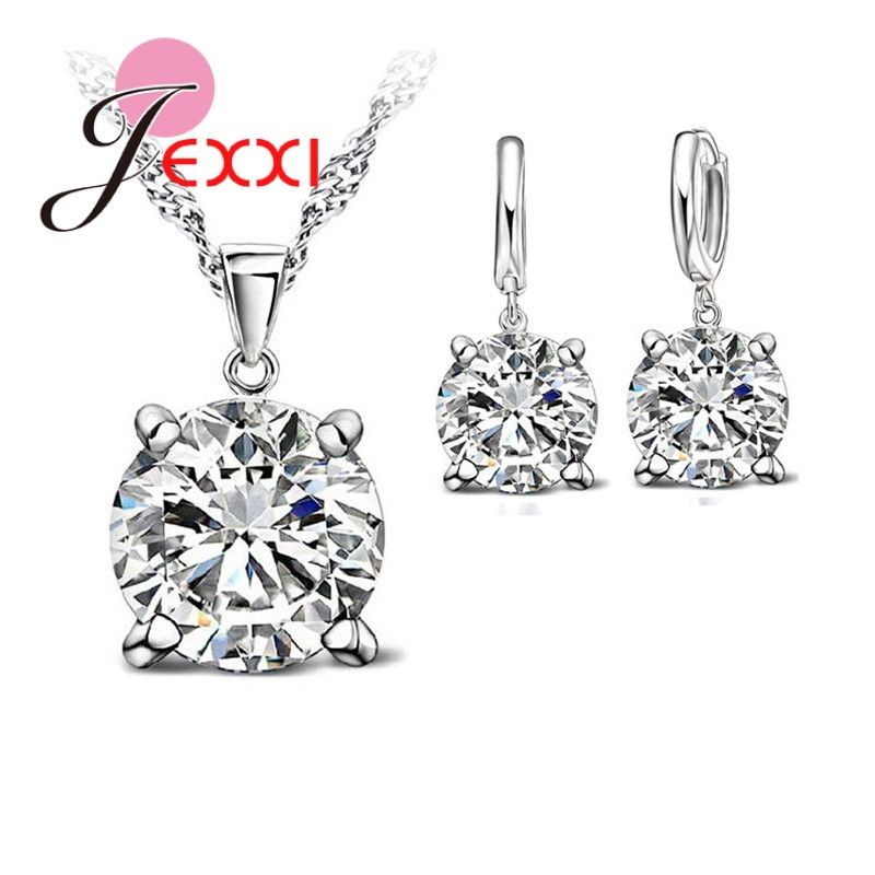 Pendant Necklace Earrings Set 925 Sterling Silver Crystals Women Wedding Jewelry Pendant Necklace Earrings Set 925 Sterling Silver Crystals Women Wedding Jewelry