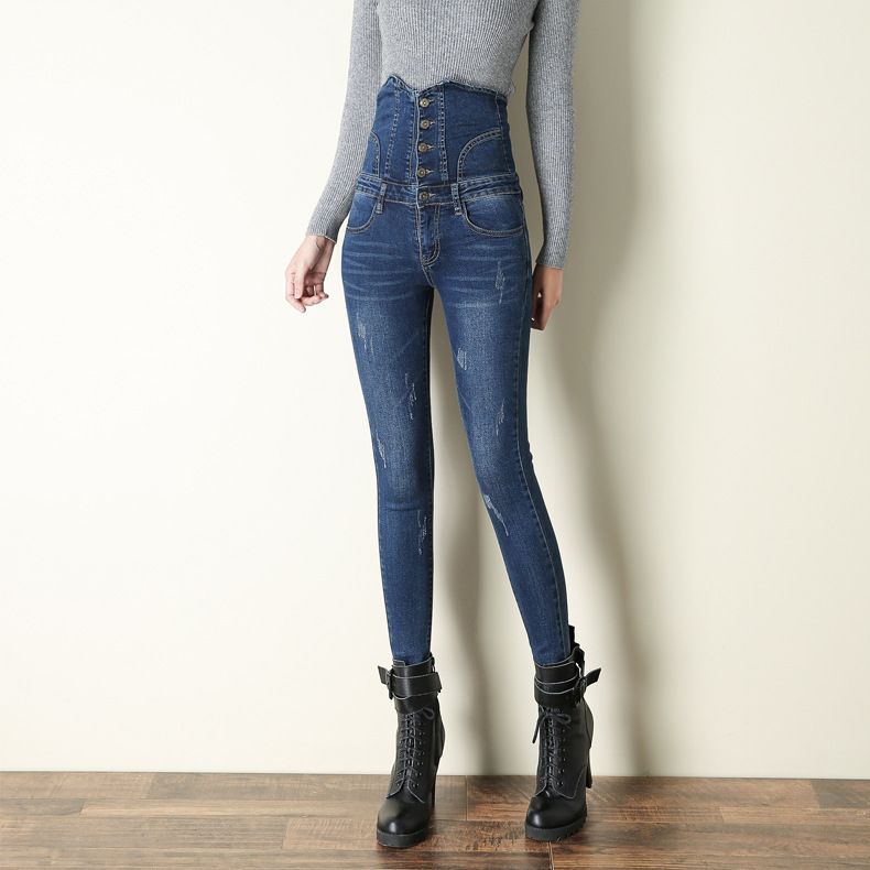 Elastic Denim Pencil Pants 