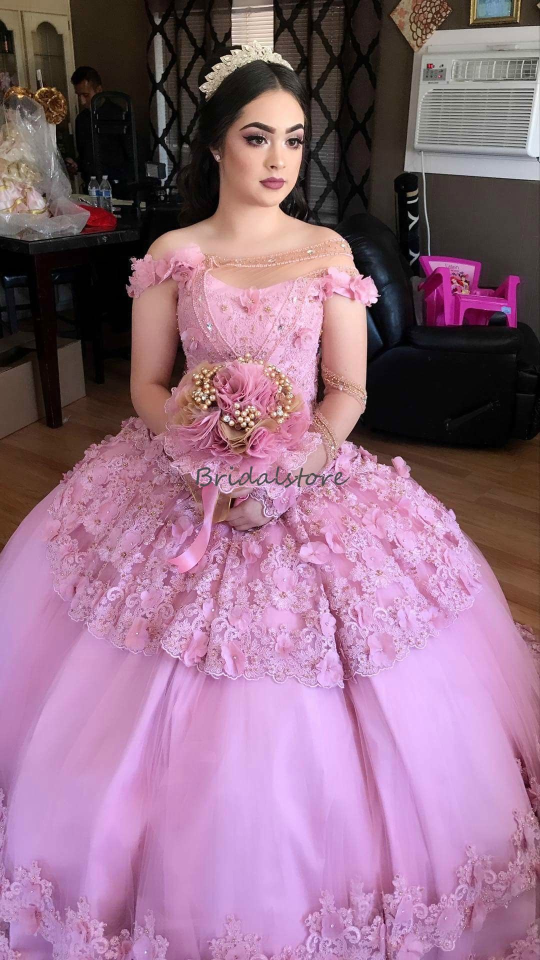 Princesa rosa árabe quinceañera vestidos de bolas un hombro manga larga dulce 16 vestido con cordones Princesa rosa árabe quinceañera vestidos de bolas un hombro manga larga dulce 16 vestido con cordones