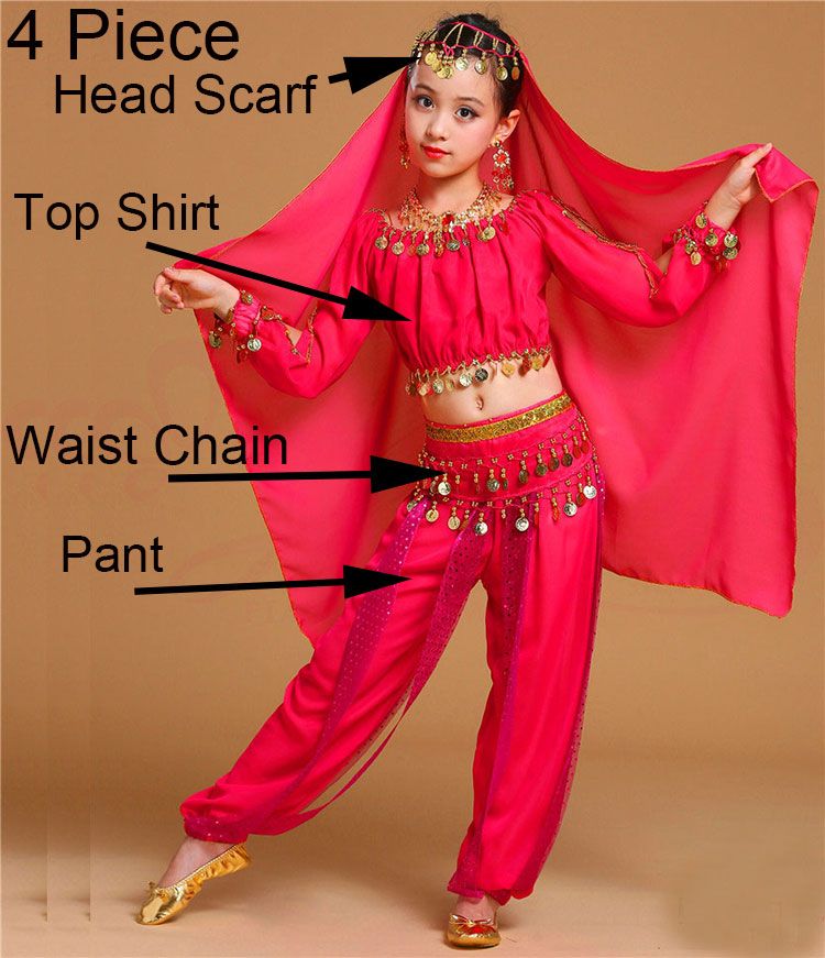 Conjunto de traje de baile de danza vientre para niñas Traje de danza india para