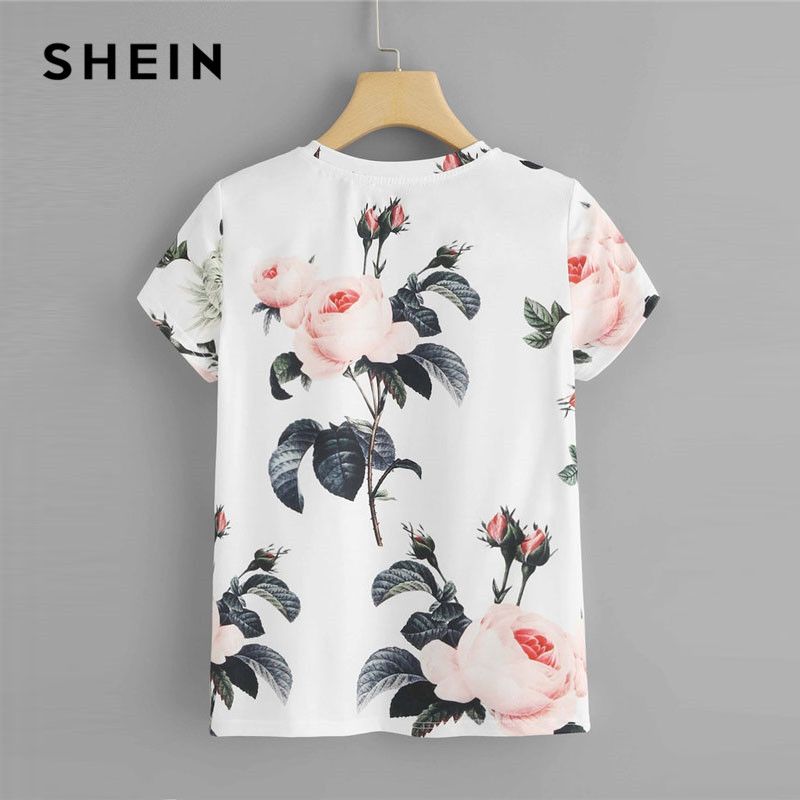 Acquistare T Shirt Girocollo Con Stampa Floreale SHEIN Donna 2019 T Shirt  Estiva Manica Corta Casual Da Uomo A Maniche Corte Economico | Consegna  Veloce E Qualità | DHgate Italy