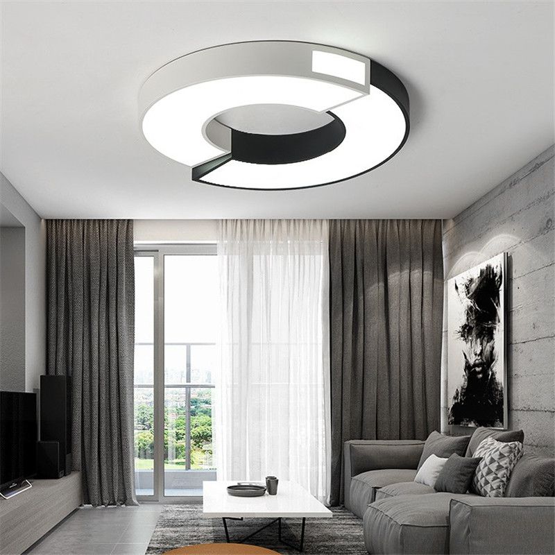 Master Bedroom Ceiling Lamp Modern Minimalist Ring Square Black And White Wrought Iron Led Ceiling Light Study Restaurant Lighting Wholesale Glass