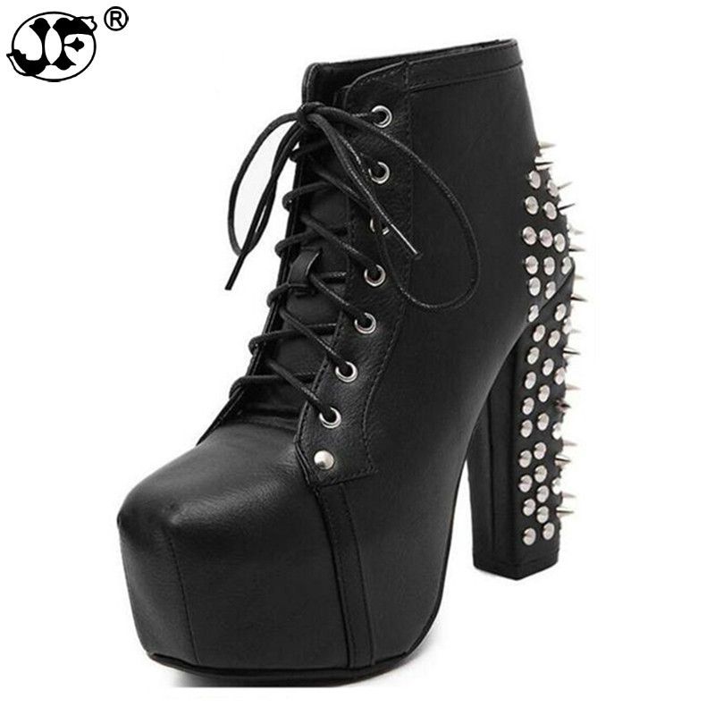 Madison tenedor Alicia Mujeres Rock Punk Spikes Remaches Botines Biker Lita Plataforma Chunky  Block Ultra zapatos de tacón alto