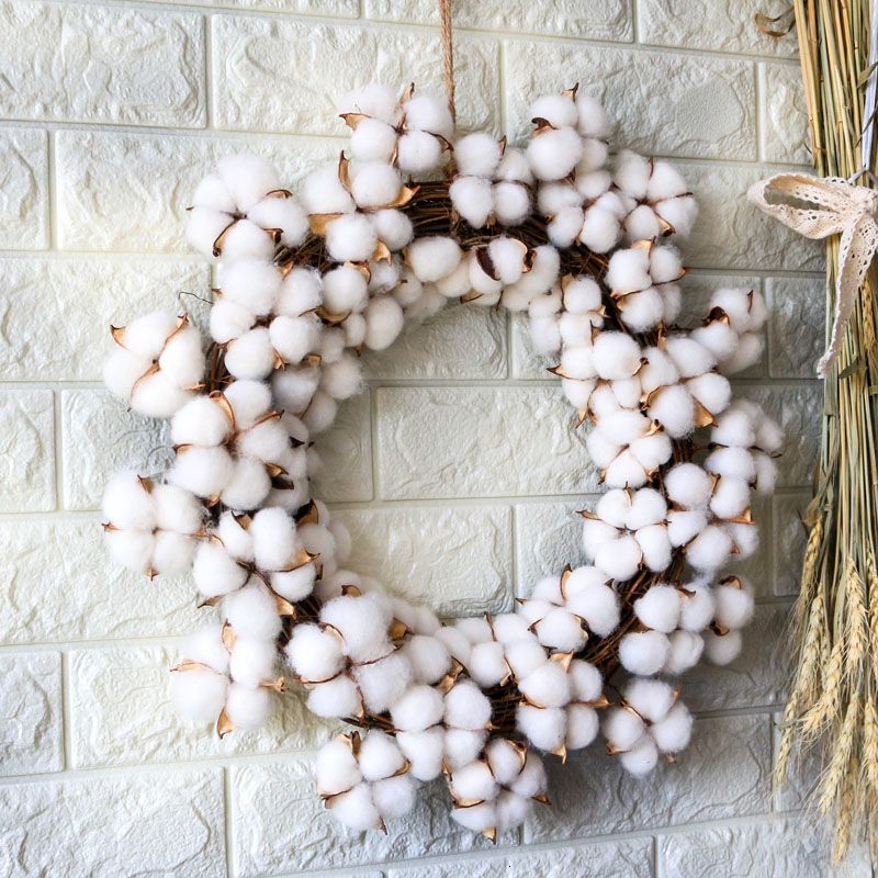Compre D19 Coroa De Natal Real Cotton Dry Flowers Wreath Partido Decoração Do Casamento Festival Handmade Rattan Coroas Decor Home Decor T191116 De Mingjing01 114 16 Pt Dhgate Com