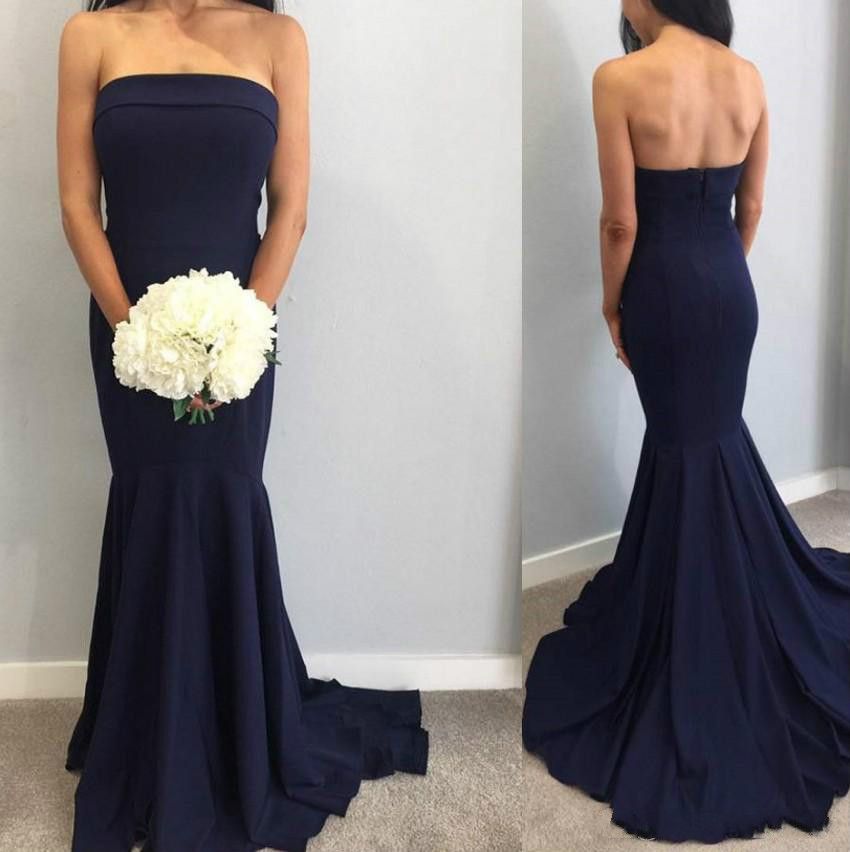 strapless navy blue bridesmaid dresses