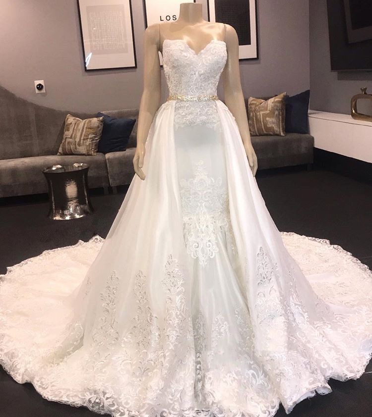 Chic Sweetheart Mermaid Wedding Dresses 2019 Long Lace Detachable Bridal Gowns Robe De Mariée Sirène Plus Size Wedding Gowns 2k19 Wedding Dress