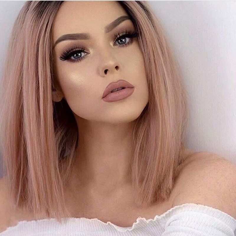 New Style Synthetic Lace Front Short Bob Wig Ombre Dusty Rose Gold Straight Heat Resistant Fiber Replacement Pink Wigs For Black Women Canada 2019