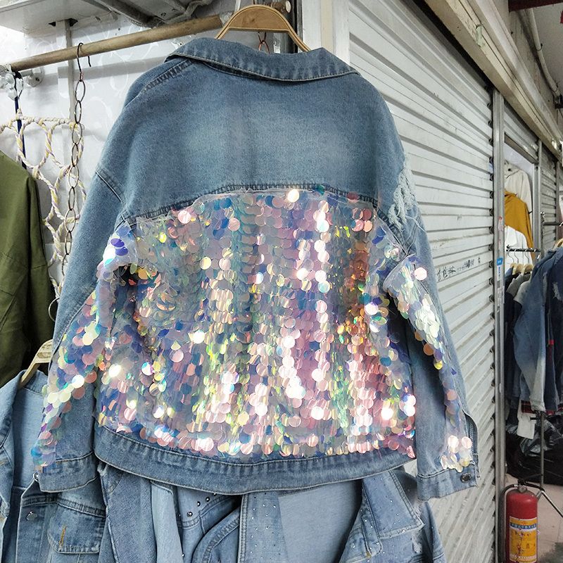 Sequins Denim Coat Women 