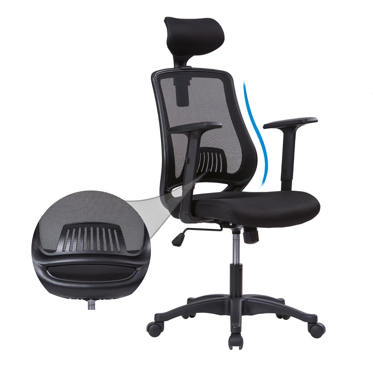 2019 High Back Mesh Office Chair Adjule Armrests Headrest Breathable Ergonomic Computer Desk Task Executive Lumbar Support From