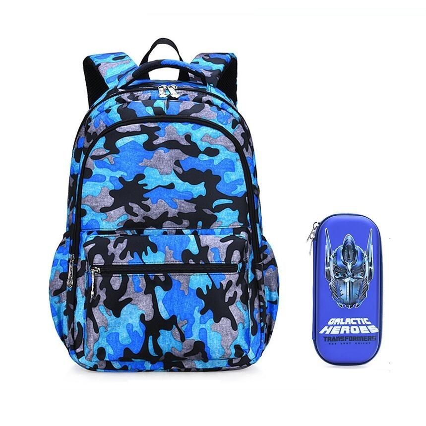 Waterproof Camouflage School Backpack For Boy Kids Pen Bag Pencil 