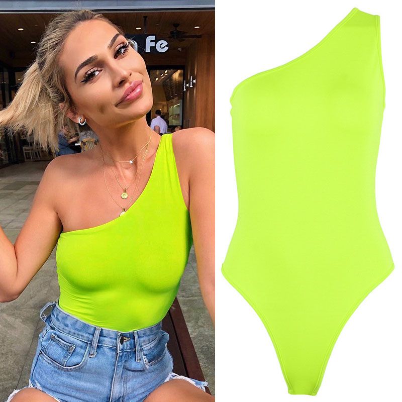 Compre Body Mujer 2019 Nueva Moda De Verano Un Hombro Sexy Negro