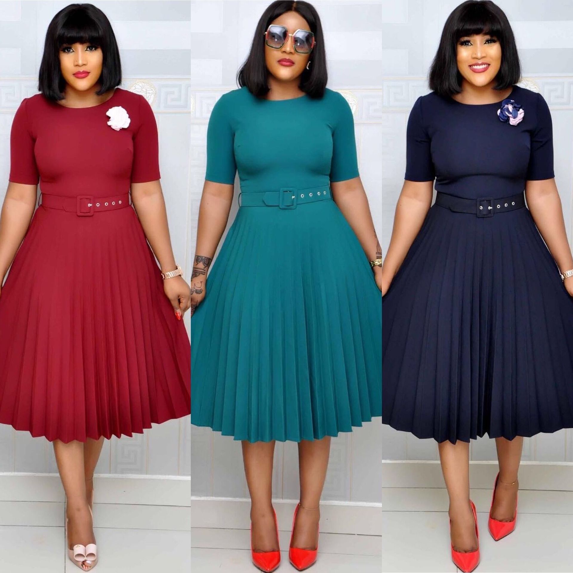 Women Summer Pleated Dress Fashion 