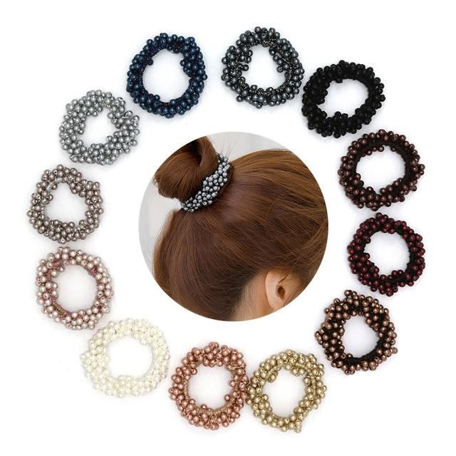 Woman Elegant Pearl Hair Ties Beads Girls Scrunchies Rubber Bands