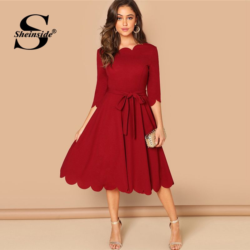 burgundy scalloped dress