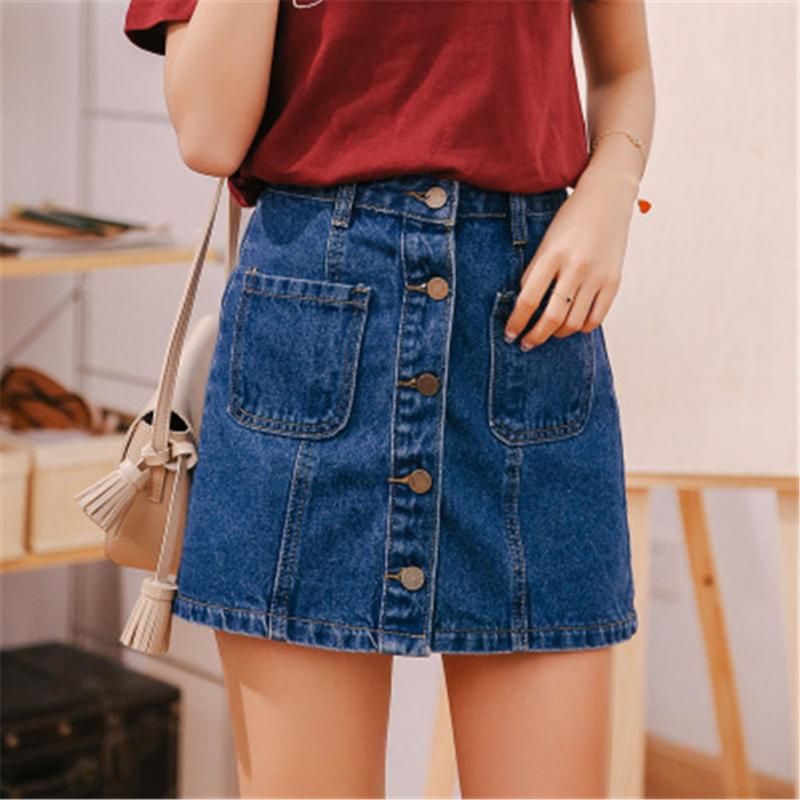 2020 Summer Blue Jean Skirt Denim Skirt High Waist A Line Mini Skirts ...