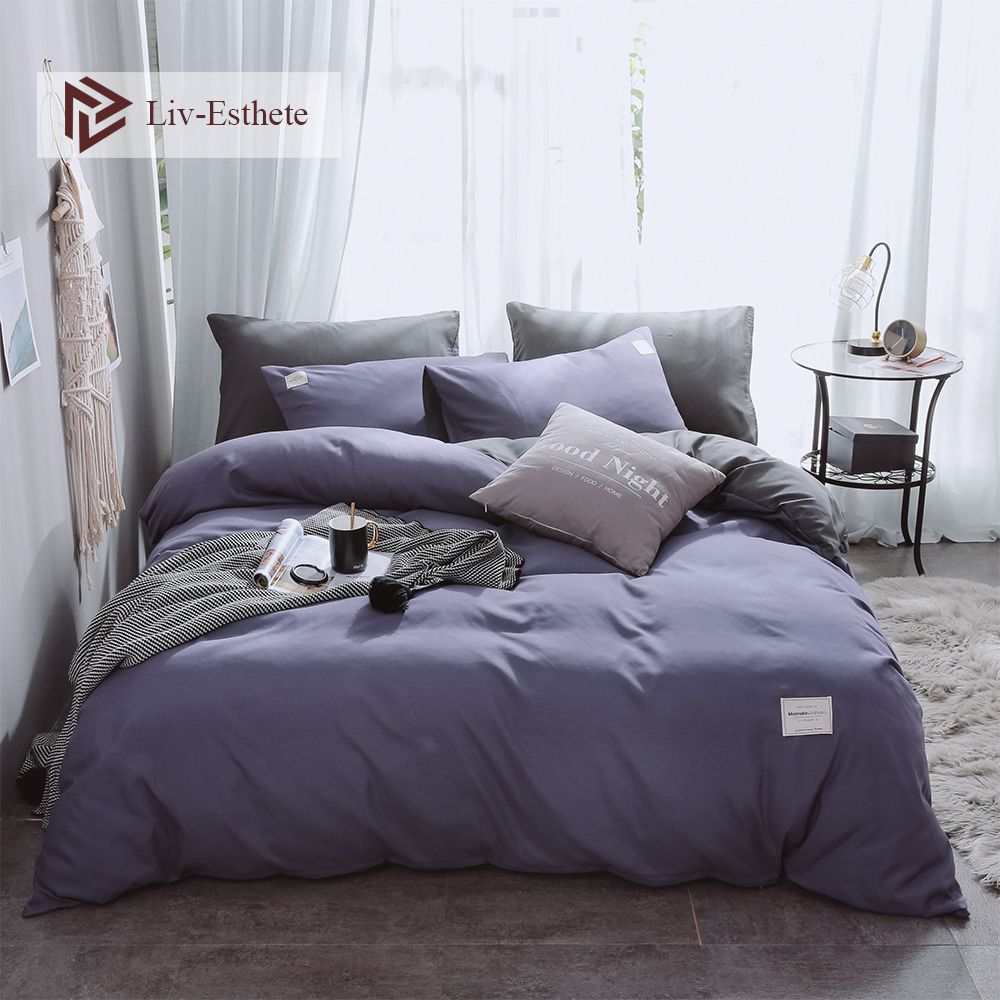 Liv Esthete Blue Purple And Gray Luxury Bedding Set Home Duvet