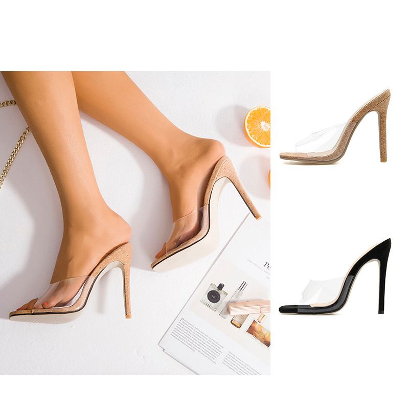 Compre Salto Alto Transparentes Mulheres Sandals Fábrica Fornecimento Europeu E Americano, Quadrado Cabeça De Madeira Preto Chinelos Plus Size 43 De My_strawberry, $182,99 | Pt.Dhgate.Com
