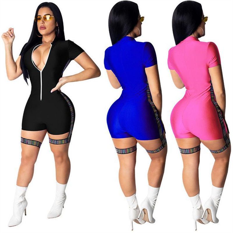 short sleeve zipper romper