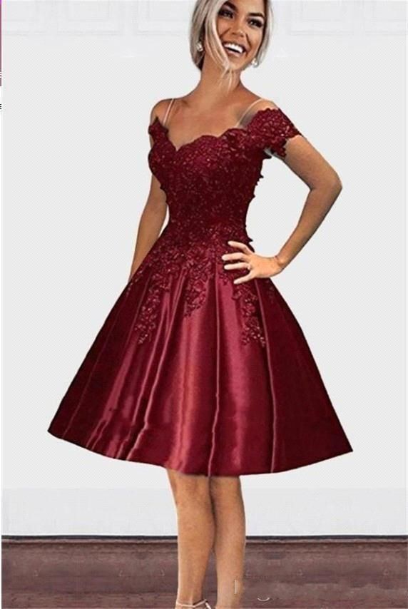 red knee length prom dress