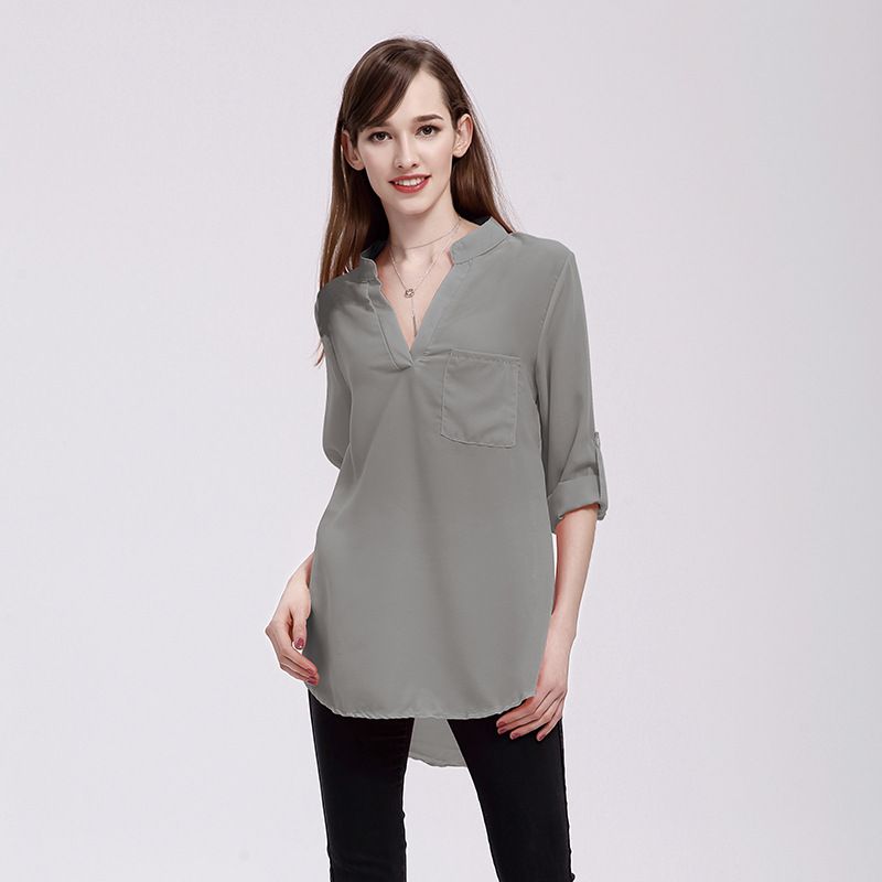 Compre Blusas Sueltas Para Mujer Manga Larga Cuello En V Desgaste Diario  Diseño De Bolsillo Delantero Color Natural Damas Tallas Grandes Camisas De  Gasa Tops A 12,22 € Del Fashiondress_gz | Es.Dhgate.Com