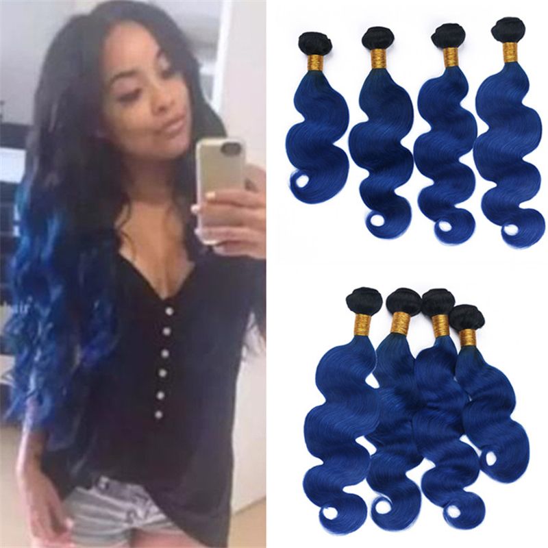 Dark Blue Ombre Virgin Malaysian Human Hair Weave 4 Bundles Deals