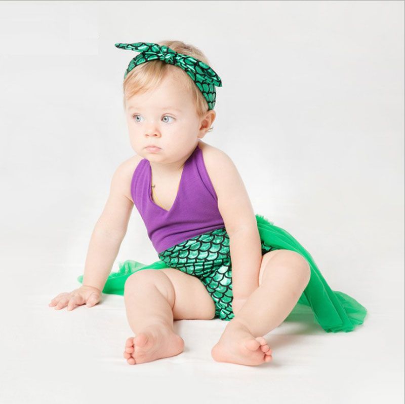Vestido de moda Sling de sirena para niñas 1-3 años Protección del