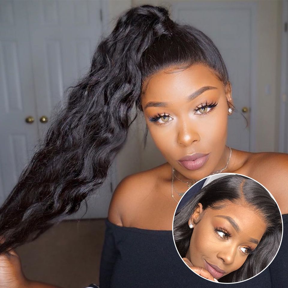 Natural Wave Human Hair Ponytail Drawstring Clip In Wet Wavy Pony