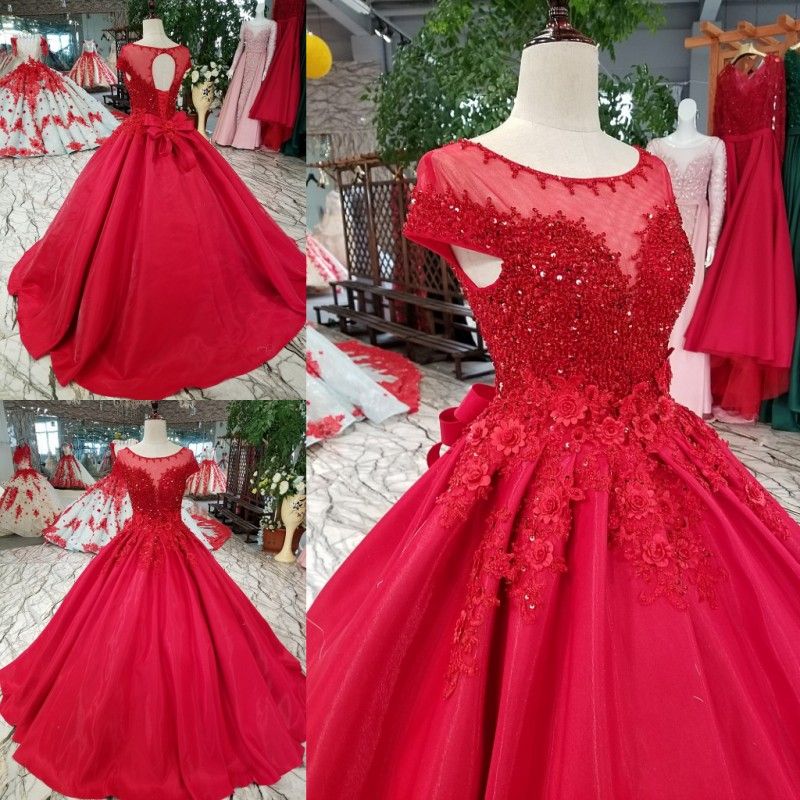 red colour net gown