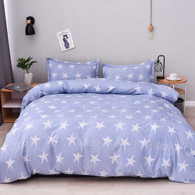 Washed Cotton Bedding Sets Star Duvet Cover Set Blue Bedclothes