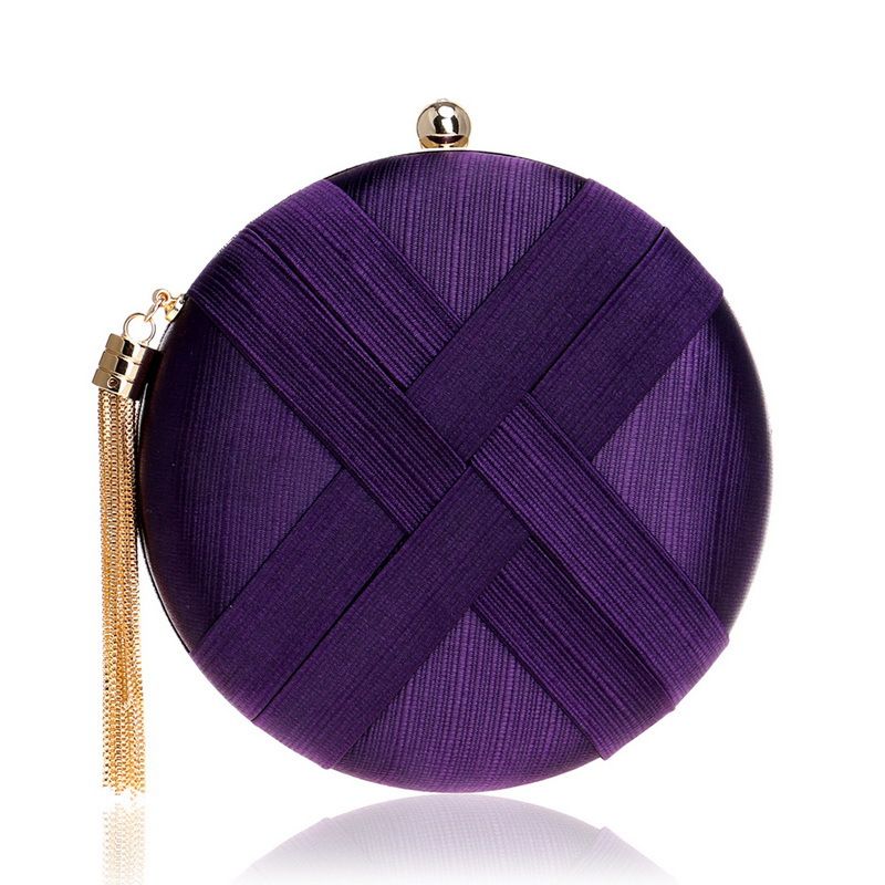 Womens Round Satin Evening Clutch Bags Tassel Pendant Silk Purse Evening Handbags for Formal Party Bridal Wedding