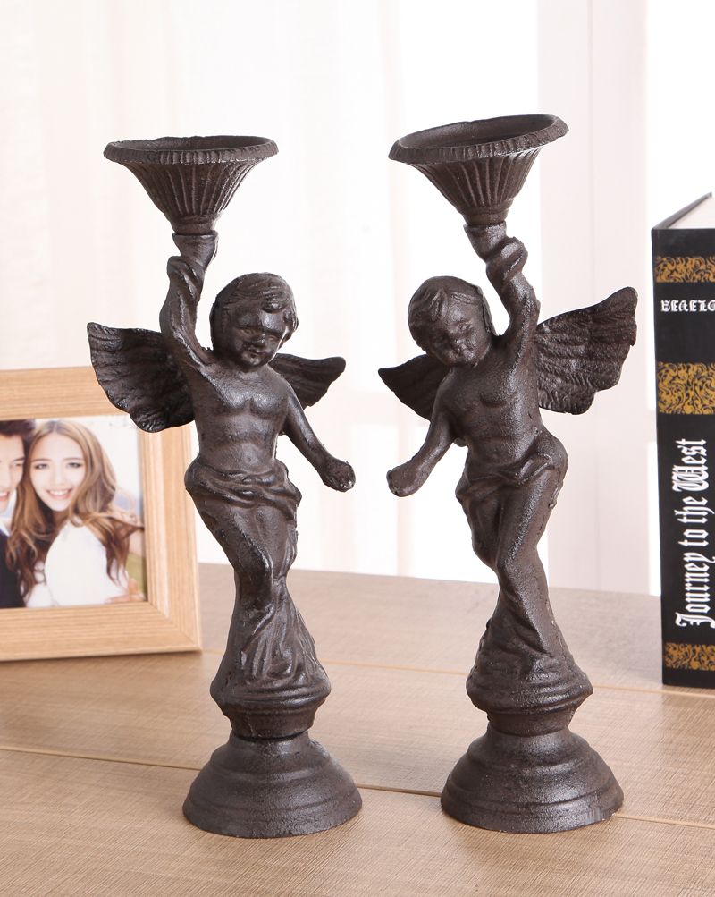Wrought Iron LG Angel Candle Holder Decorative Pot Container 