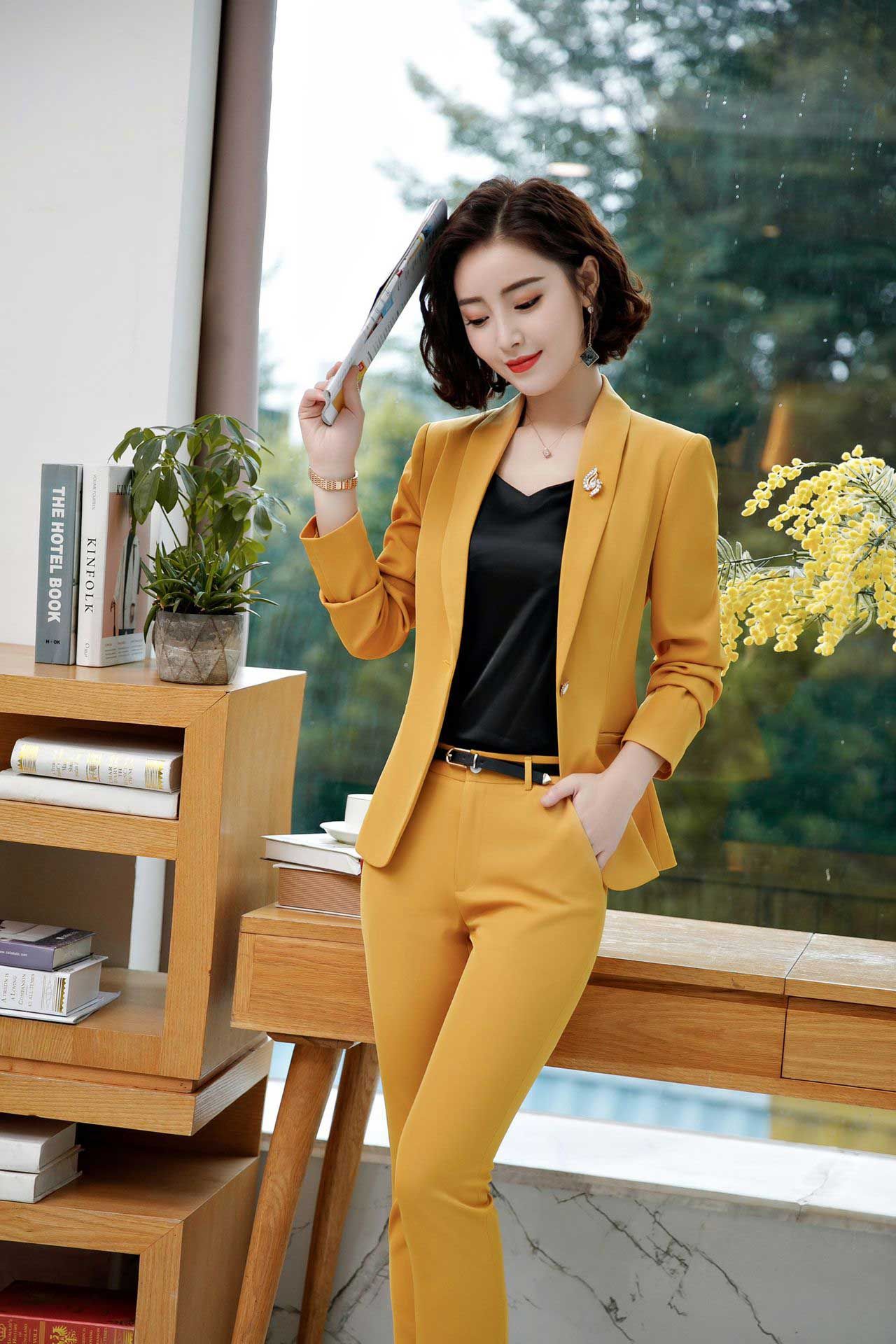 plus size yellow pant suit