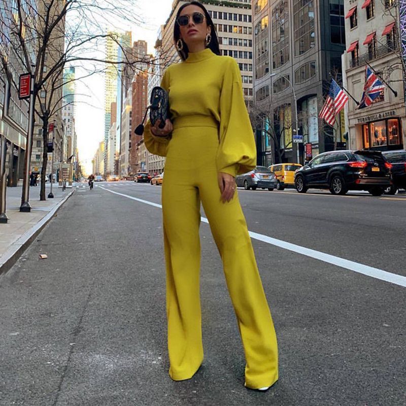 strapless lantern sleeve wide leg jumpsuit