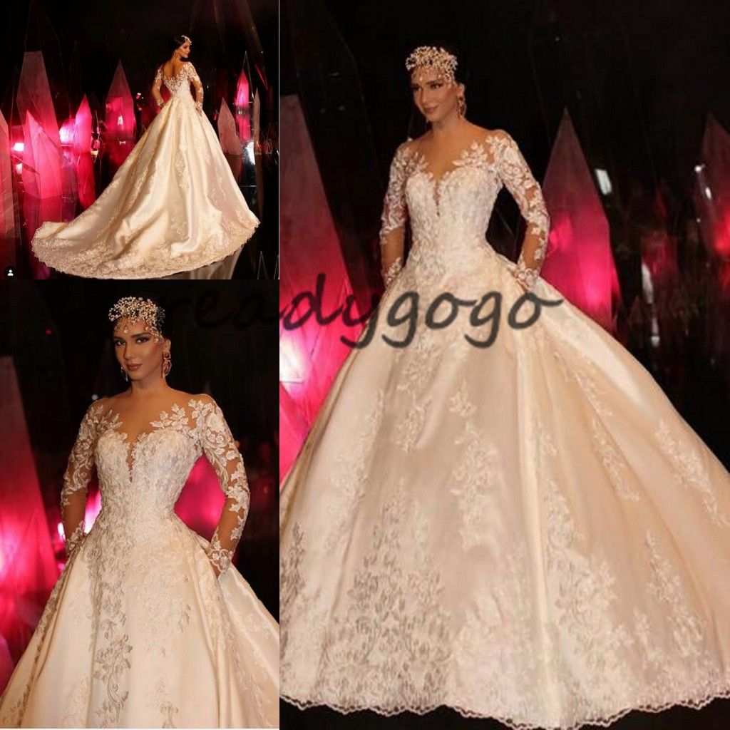 Acheter Vintage Baroque À Manches Longues Princesse Robes De Mariée 2019  Dentelle Applique Sheer Cou Cathédrale Train Princesse Église Robe De  Mariage De 143,92 € Du Readygogo | Fr.DHgate.Com