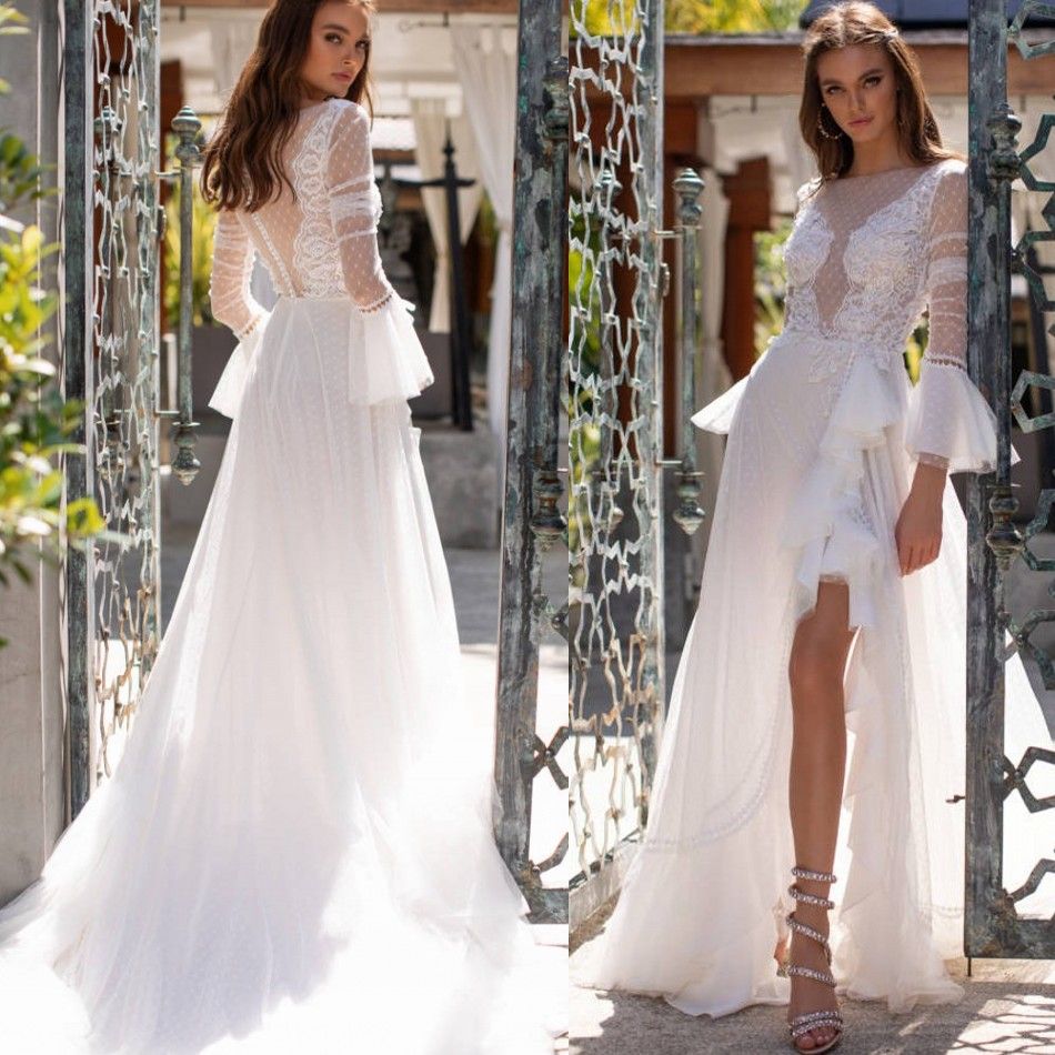 long sleeve net wedding dresses