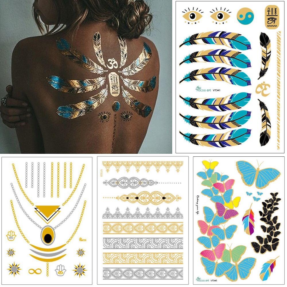 Makkelijk te gebeuren klimaat Kindercentrum Koop Flash Sieraden Tattoo Goud Zilver Ketting Armband Body Art Design  Feather Hart Henna Bloem Pijl Decal Vrouw DIY Tijdelijke Tattoo Sticker  Goedkoop | Snelle Levering En Kwaliteit | Nl.Dhgate