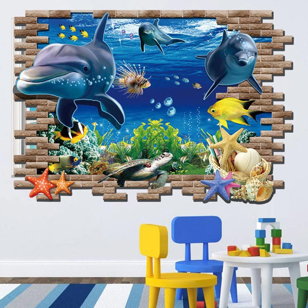 Mer Baleine Poisson 3D À faire soi-même autocollants muraux Amovible Décoration Autocollants Pour Enfants Chambre