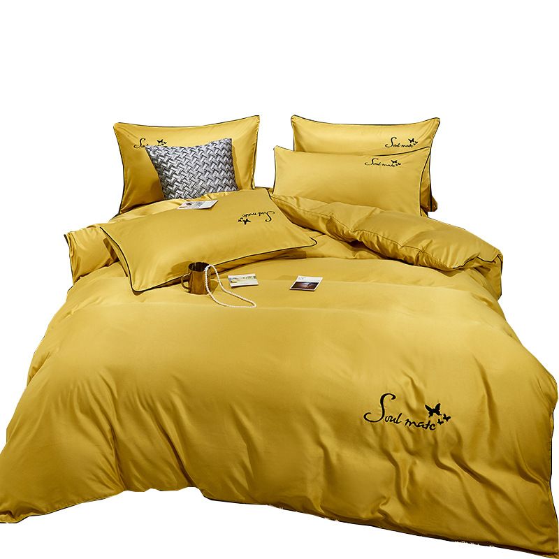 Luxury Solid Color Pink Yellow Silk, Blue And Yellow Bedding King Size