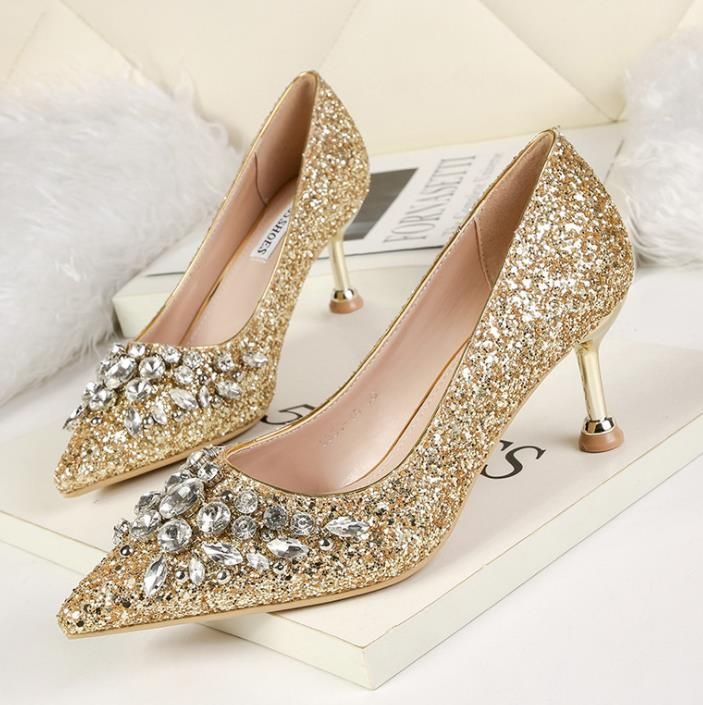gold glitter kitten heel shoes
